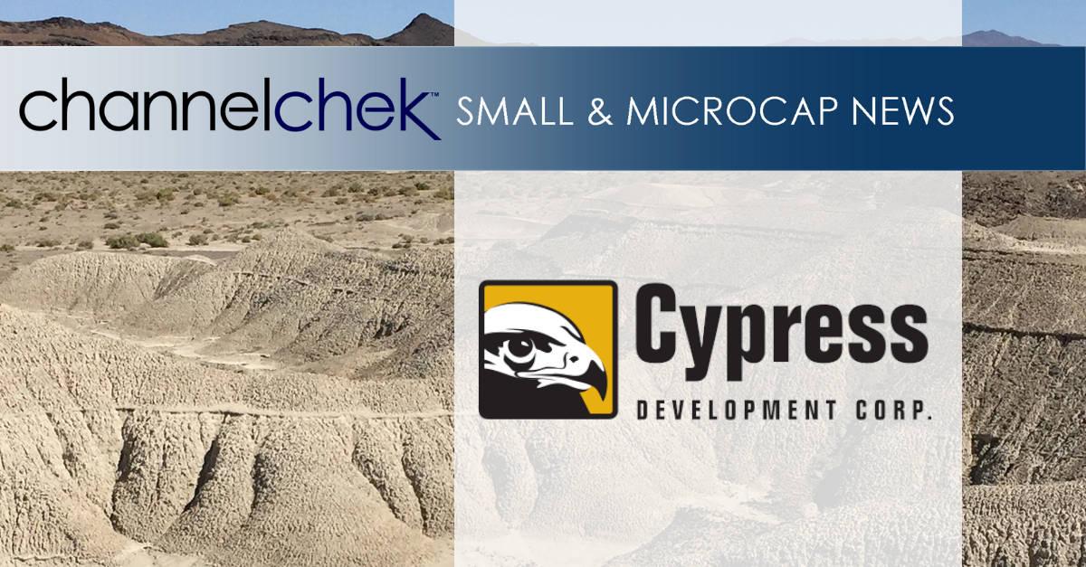 Cypress Development Announces Results From Its Lithium Extraction Pilot Plant In Nevada